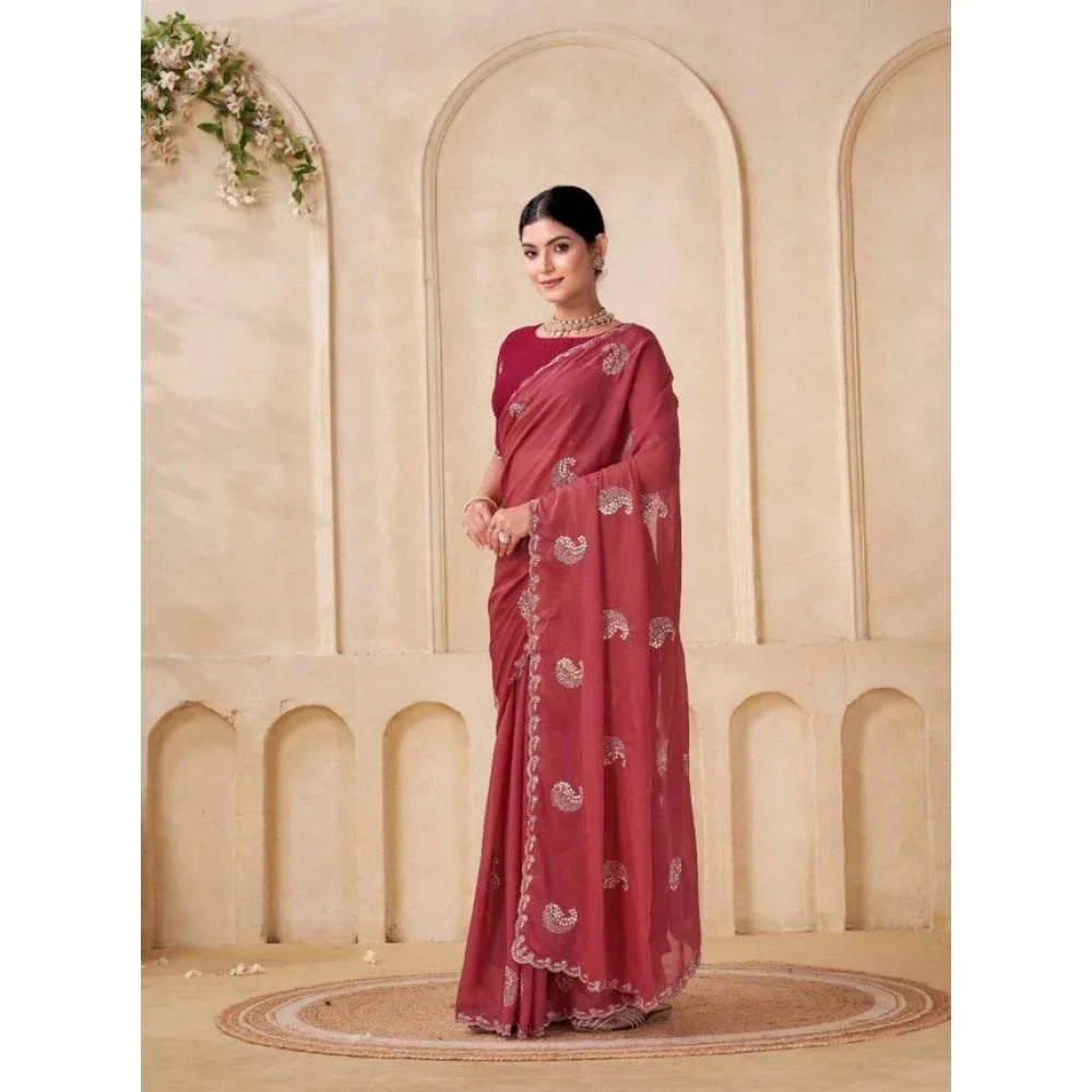 Generic Women's Digital Printed  Georgette Saree With Unstitched Blouse (Red, 5-6 Mtrs) - MYLUXURY LANE ENTERPRISE