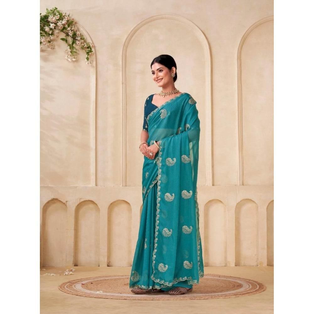 Generic Women's Digital Printed  Georgette Saree With Unstitched Blouse (Sky, 5-6 Mtrs) - MYLUXURY LANE ENTERPRISE