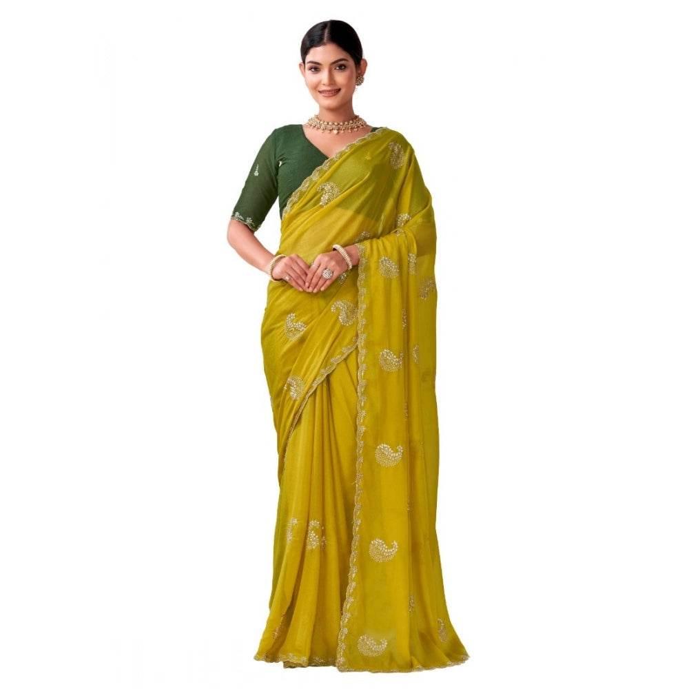 Generic Women's Digital Printed  Georgette Saree With Unstitched Blouse (Yellow, 5-6 Mtrs) - MYLUXURY LANE ENTERPRISE