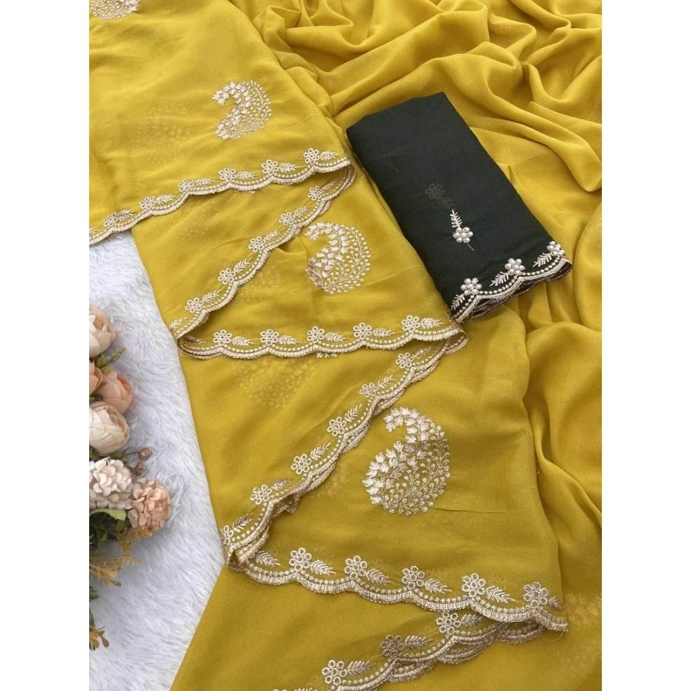 Generic Women's Digital Printed  Georgette Saree With Unstitched Blouse (Yellow, 5-6 Mtrs) - MYLUXURY LANE ENTERPRISE