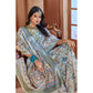 Generic Women's Printed Cotton Linen Saree withPrinted Saree With Unstitched Blouse (Mint Green, 5-6Mtrs) - MYLUXURY LANE ENTERPRISE