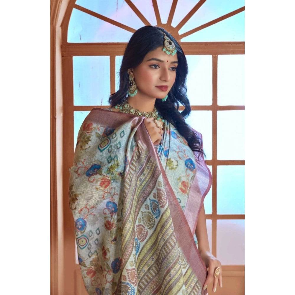 Generic Women's Printed Cotton Linen Saree withPrinted Saree With Unstitched Blouse (Rust , 5-6Mtrs) - MYLUXURY LANE ENTERPRISE