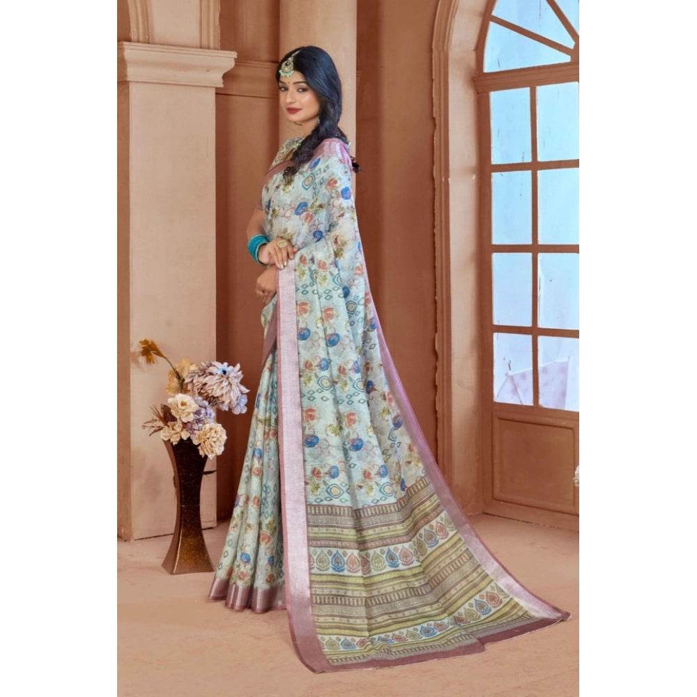 Generic Women's Printed Cotton Linen Saree withPrinted Saree With Unstitched Blouse (Rust , 5-6Mtrs) - MYLUXURY LANE ENTERPRISE