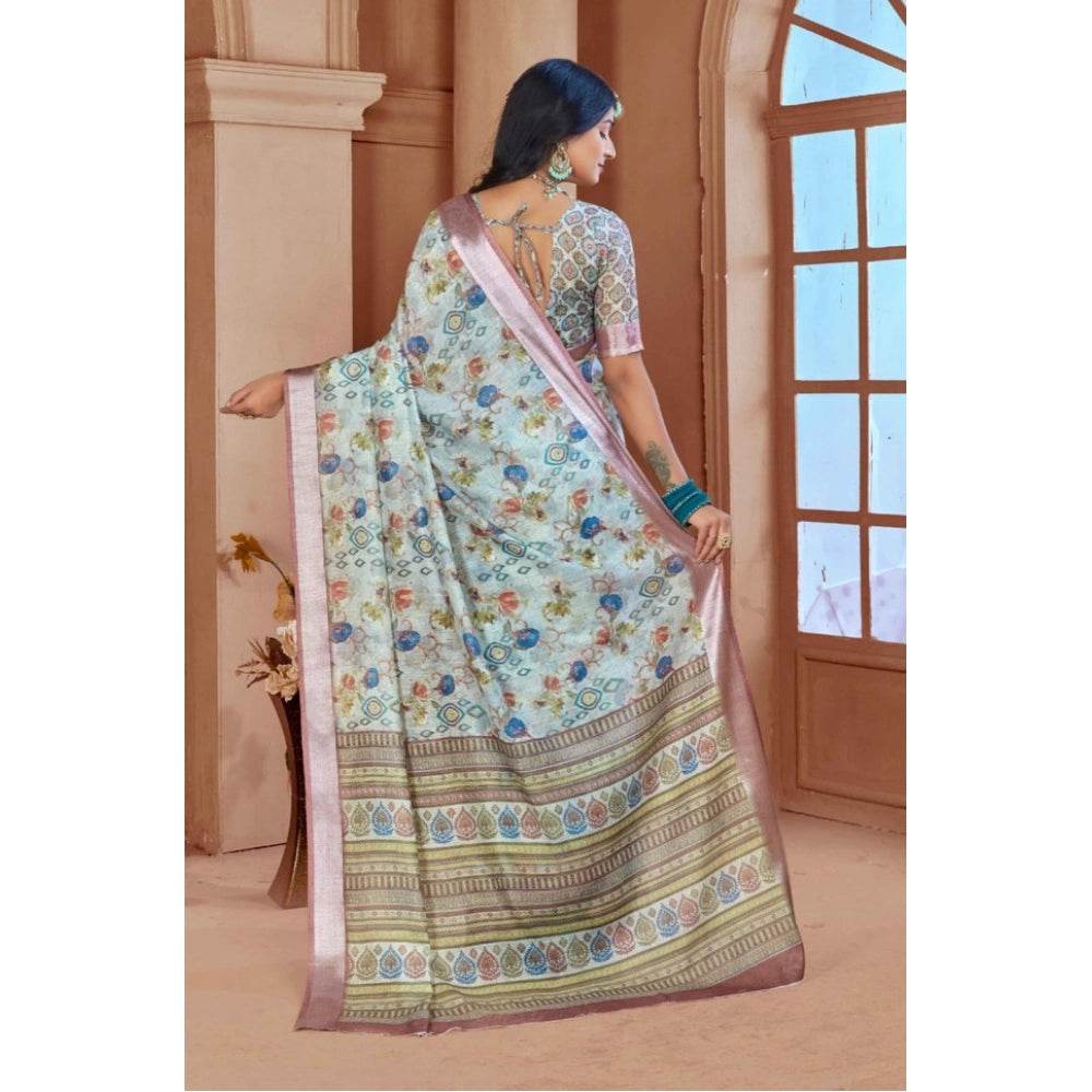 Generic Women's Printed Cotton Linen Saree withPrinted Saree With Unstitched Blouse (Rust , 5-6Mtrs) - MYLUXURY LANE ENTERPRISE