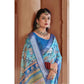 Generic Women's Printed Cotton Linen Saree withPrinted Saree With Unstitched Blouse (Light Blue, 5-6Mtrs) - MYLUXURY LANE ENTERPRISE