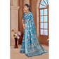 Generic Women's Printed Cotton Linen Saree withPrinted Saree With Unstitched Blouse (Blue, 5-6Mtrs) - MYLUXURY LANE ENTERPRISE
