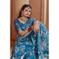 Generic Women's Printed Cotton Linen Saree withPrinted Saree With Unstitched Blouse (Blue, 5-6Mtrs) - MYLUXURY LANE ENTERPRISE