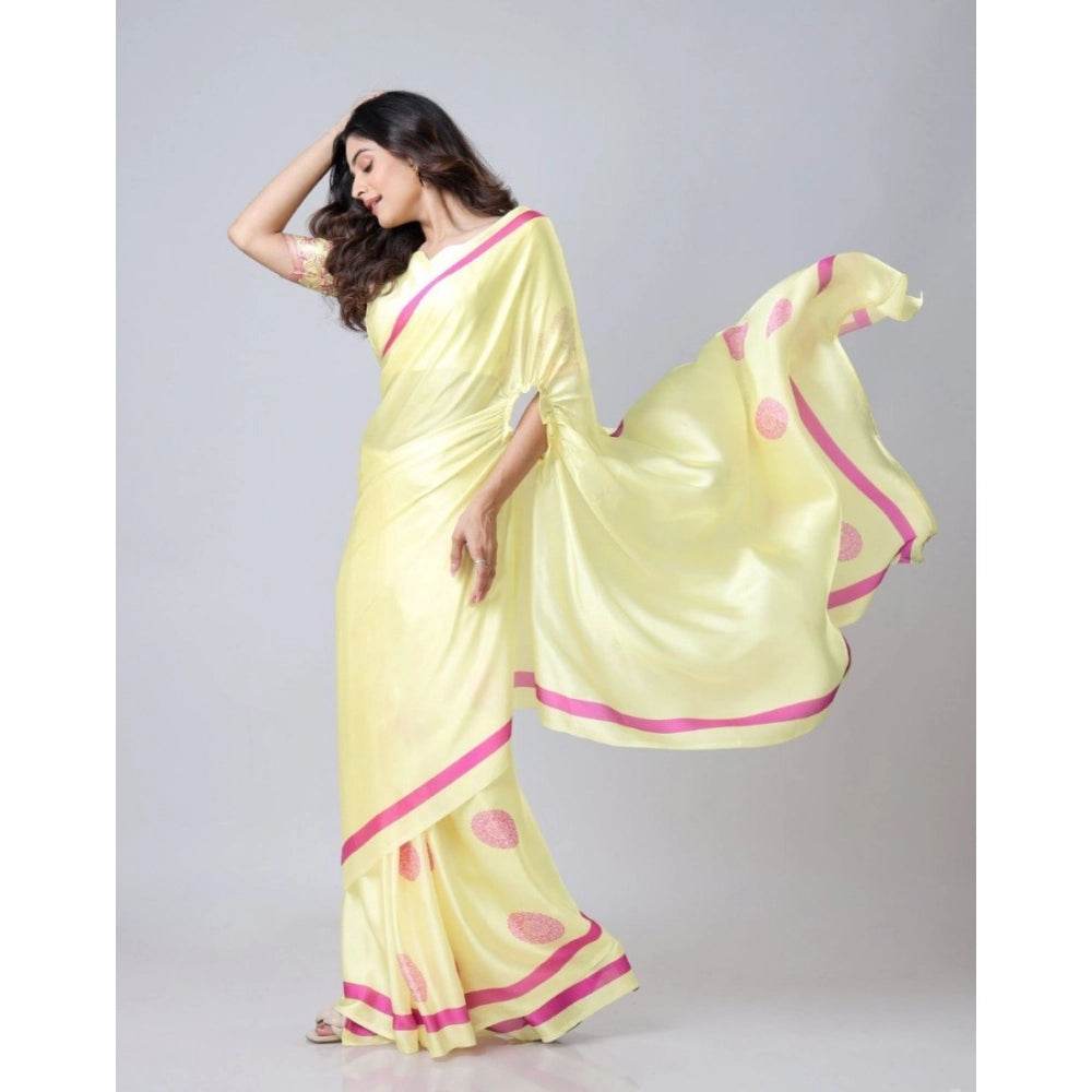 Generic Women's Soft Crepe Silk Printed Ready To Wear Saree With Unstitched Blouse 5.5Mtr (Light Yellow) - MYLUXURY LANE ENTERPRISE