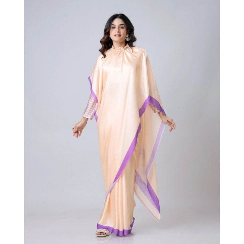 Generic Women's Soft Crepe Silk Printed Ready To Wear Saree With Unstitched Blouse 5.5Mtr (Beige) - MYLUXURY LANE ENTERPRISE