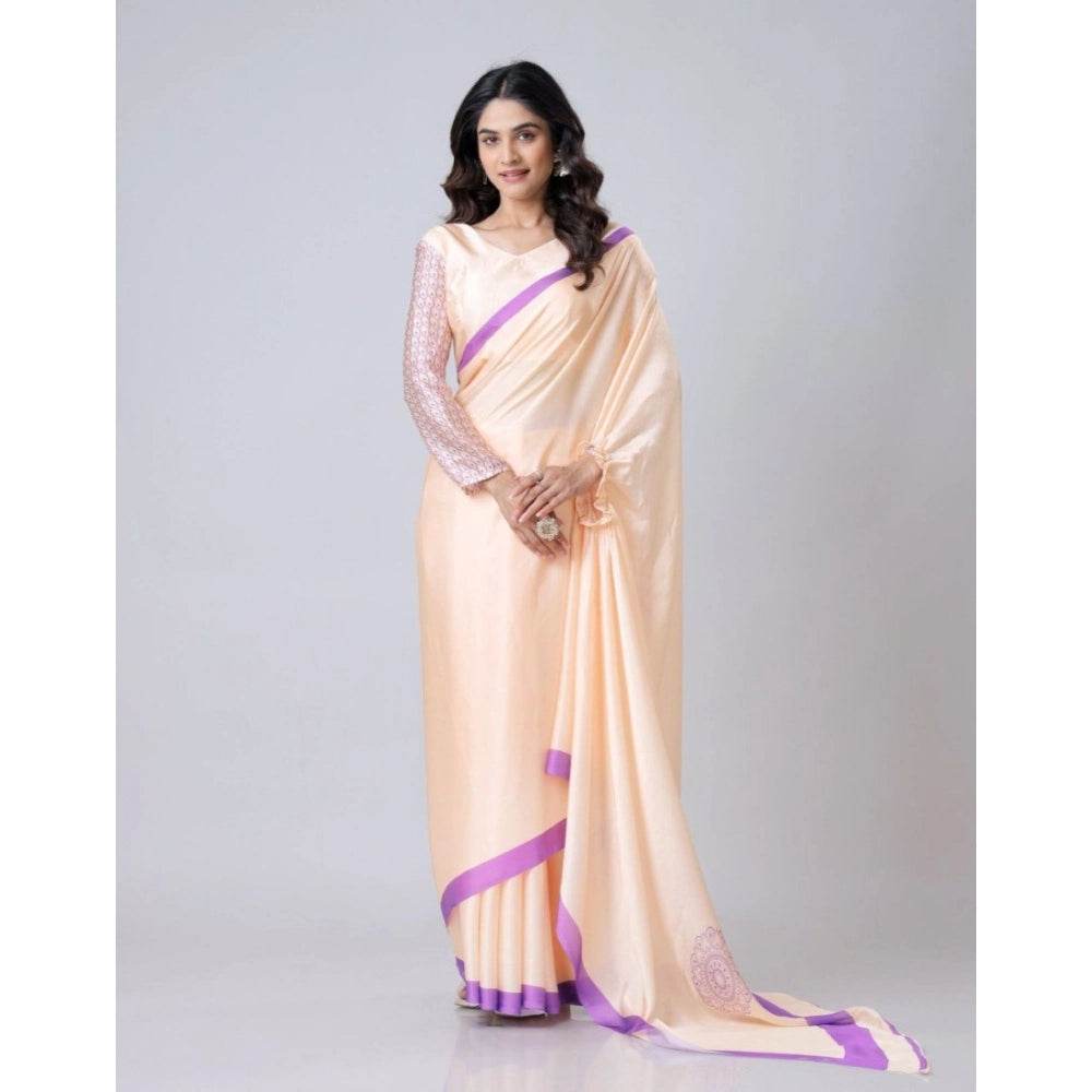 Generic Women's Soft Crepe Silk Printed Ready To Wear Saree With Unstitched Blouse 5.5Mtr (Beige) - MYLUXURY LANE ENTERPRISE