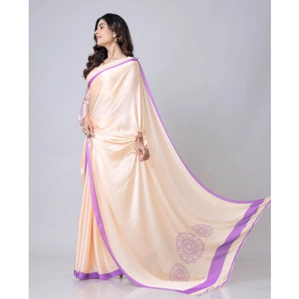 Generic Women's Soft Crepe Silk Printed Ready To Wear Saree With Unstitched Blouse 5.5Mtr (Beige) - MYLUXURY LANE ENTERPRISE
