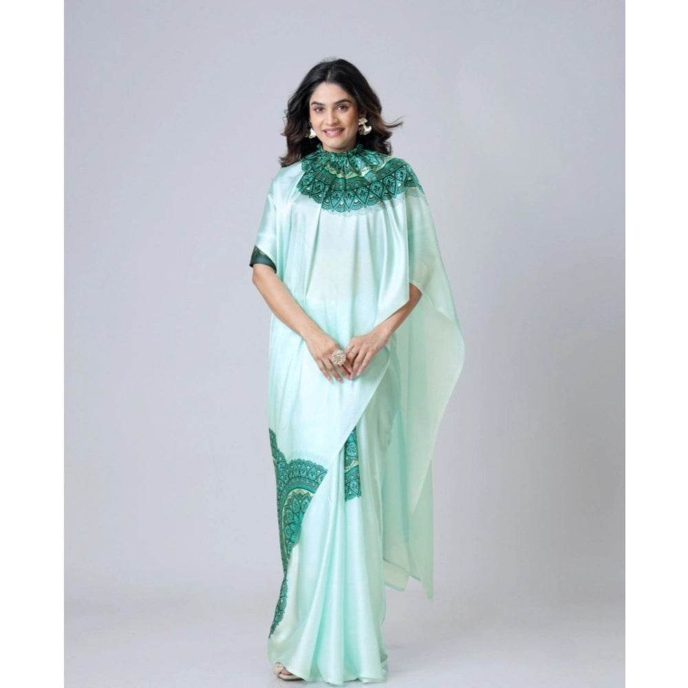 Generic Women's Soft Crepe Silk Printed Ready To Wear Saree With Unstitched Blouse 5.5Mtr (Green) - MYLUXURY LANE ENTERPRISE
