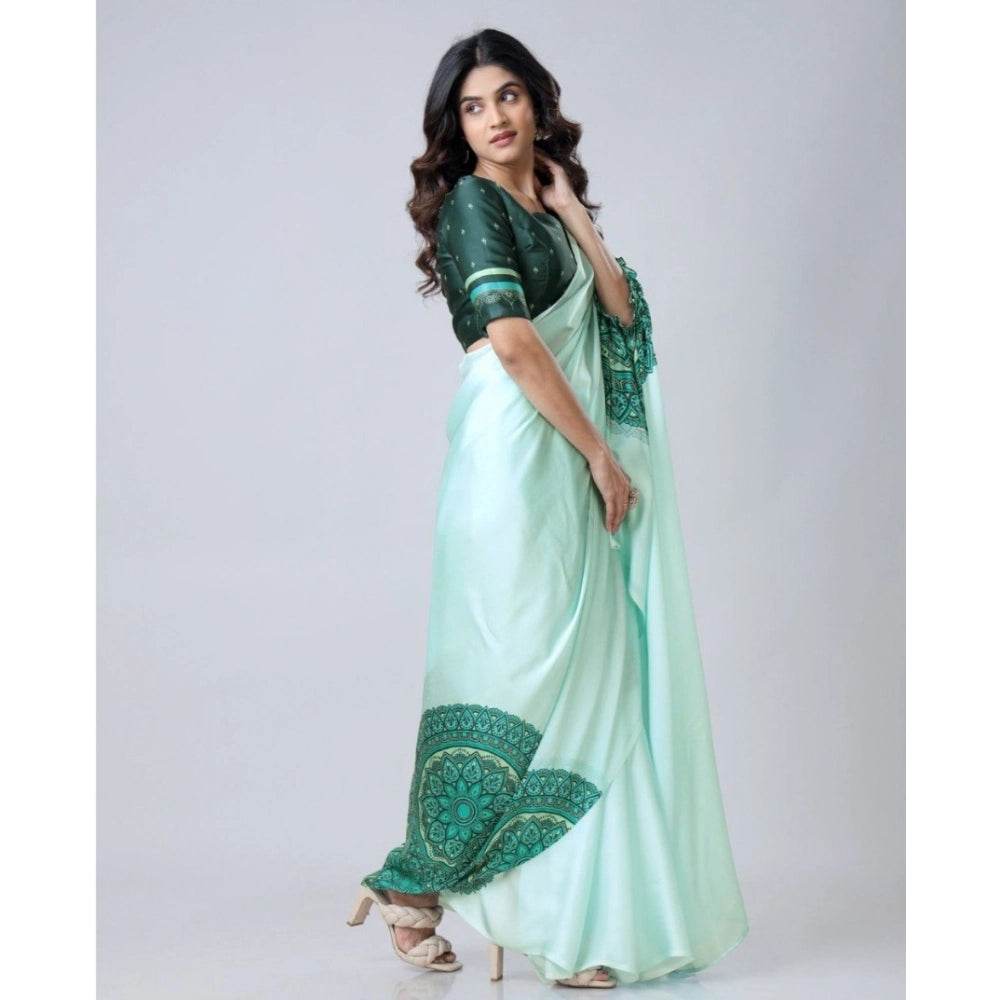 Generic Women's Soft Crepe Silk Printed Ready To Wear Saree With Unstitched Blouse 5.5Mtr (Green) - MYLUXURY LANE ENTERPRISE