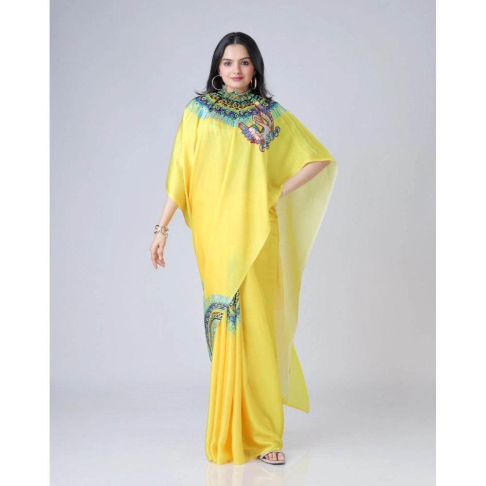 Generic Women's Soft Crepe Silk Printed Ready To Wear Saree With Unstitched Blouse 5.5Mtr (Yellow) - MYLUXURY LANE ENTERPRISE