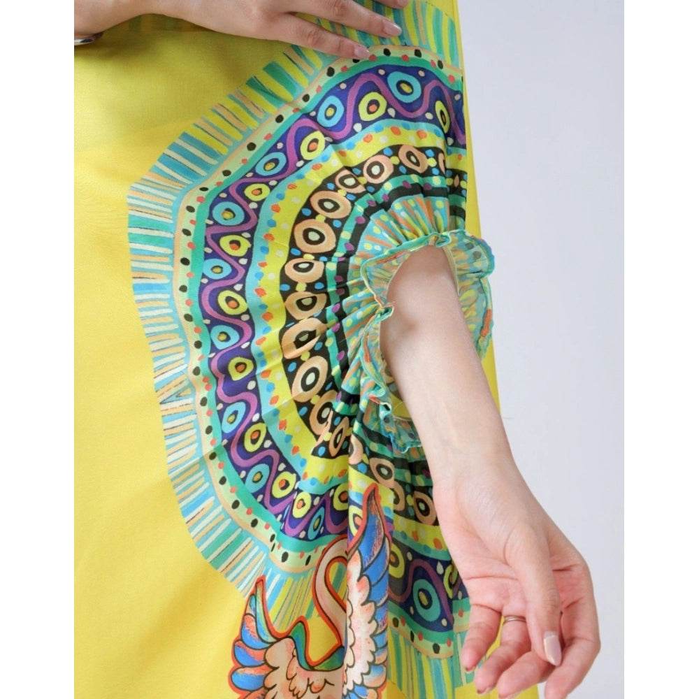 Generic Women's Soft Crepe Silk Printed Ready To Wear Saree With Unstitched Blouse 5.5Mtr (Yellow) - MYLUXURY LANE ENTERPRISE