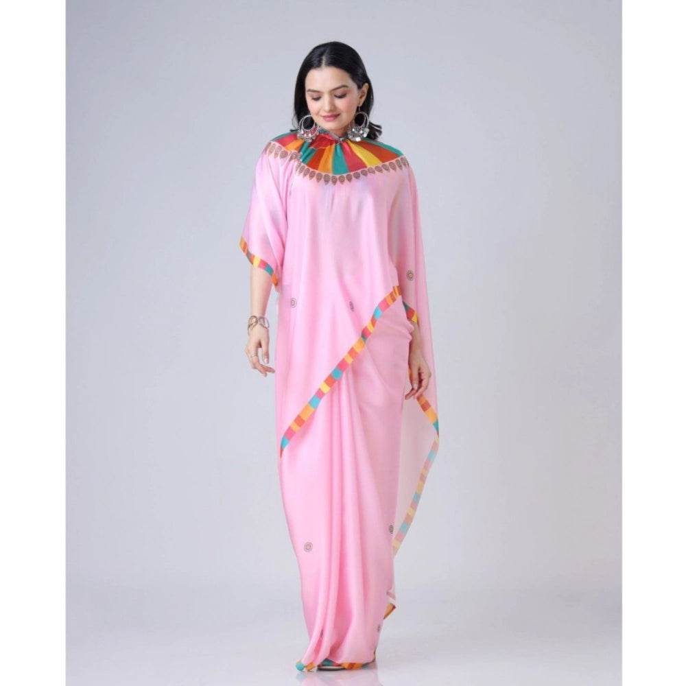 Generic Women's Soft Crepe Silk Printed Ready To Wear Saree With Unstitched Blouse 5.5Mtr (Pink) - MYLUXURY LANE ENTERPRISE