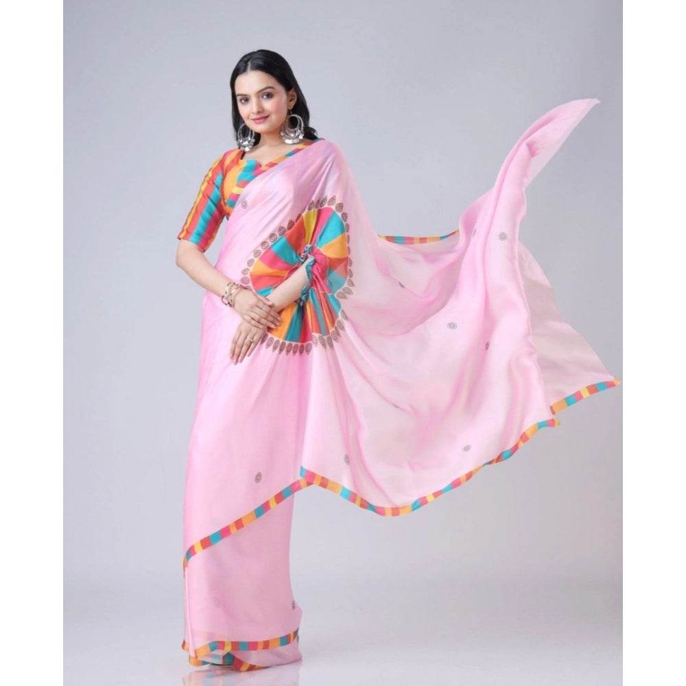 Generic Women's Soft Crepe Silk Printed Ready To Wear Saree With Unstitched Blouse 5.5Mtr (Pink) - MYLUXURY LANE ENTERPRISE