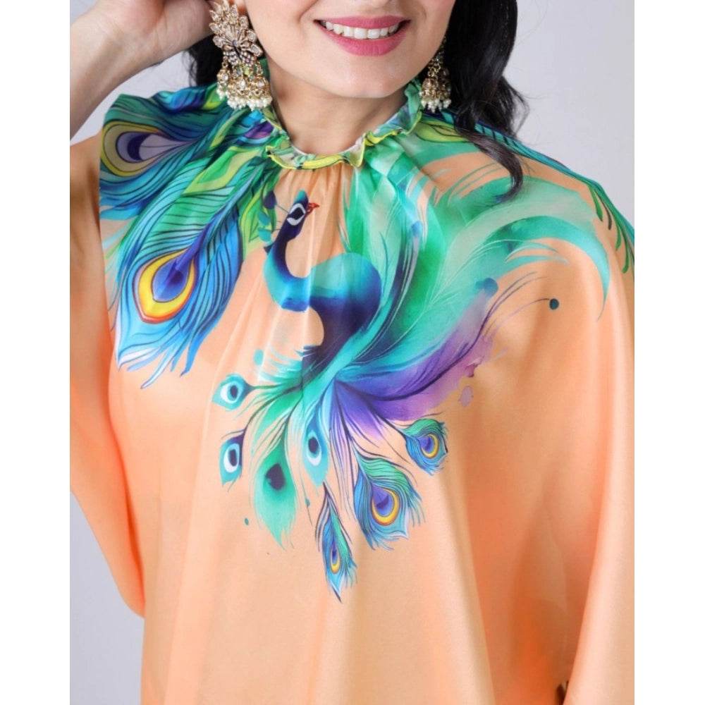 Generic Women's Soft Crepe Silk Printed Ready To Wear Saree With Unstitched Blouse 5.5Mtr (Orange) - MYLUXURY LANE ENTERPRISE