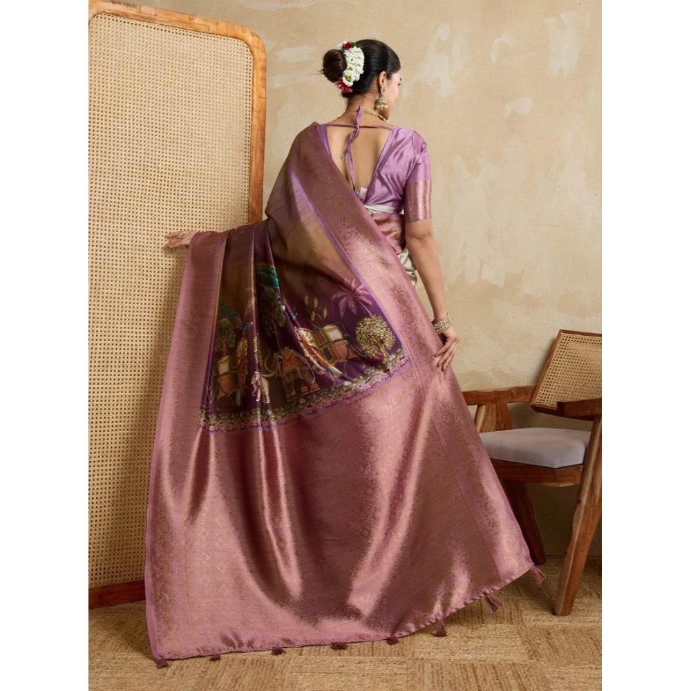 Generic Women's Silk Printed Saree With Unstitched Blouse 5.5Mtr (Wine) - MYLUXURY LANE ENTERPRISE