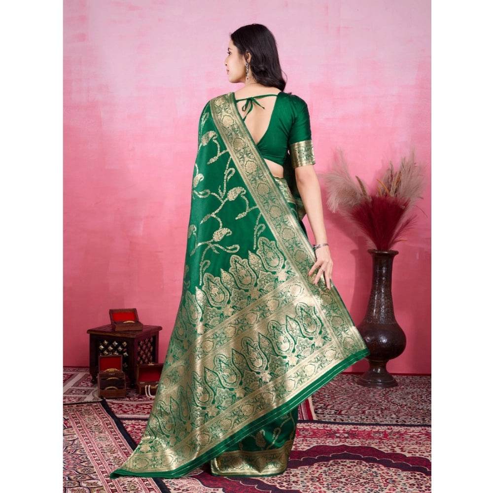 Generic Women's Banarasi Silk Printed Saree With Unstitched Blouse 5.5Mtr (Green) - MYLUXURY LANE ENTERPRISE