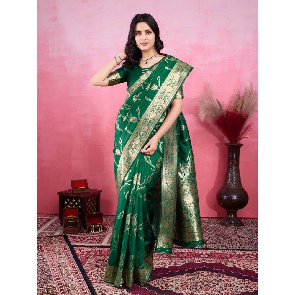 Generic Women's Banarasi Silk Printed Saree With Unstitched Blouse 5.5Mtr (Green) - MYLUXURY LANE ENTERPRISE