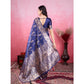 Generic Women's Banarasi Silk Printed Saree With Unstitched Blouse 5.5Mtr (Blue) - MYLUXURY LANE ENTERPRISE