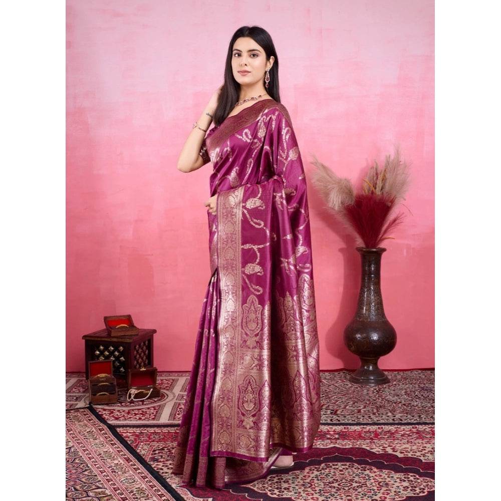 Generic Women's Banarasi Silk Printed Saree With Unstitched Blouse 5.5Mtr (Wine) - MYLUXURY LANE ENTERPRISE