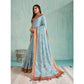 Generic Women's Silk Blend Printed Saree With Unstitched Blouse 5.5Mtr (Blue) - MYLUXURY LANE ENTERPRISE