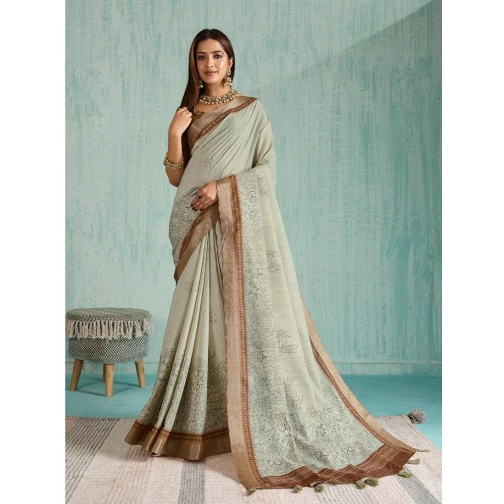 Generic Women's Silk Blend Printed Saree With Unstitched Blouse 5.5Mtr (Green) - MYLUXURY LANE ENTERPRISE