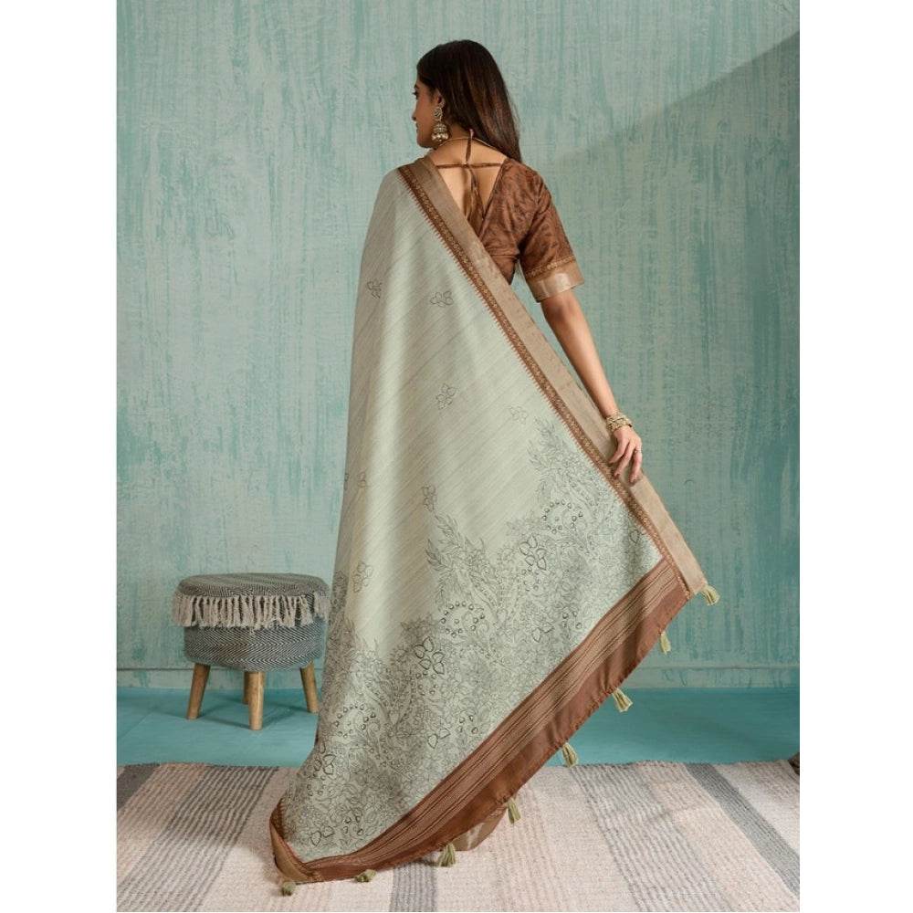 Generic Women's Silk Blend Printed Saree With Unstitched Blouse 5.5Mtr (Green) - MYLUXURY LANE ENTERPRISE