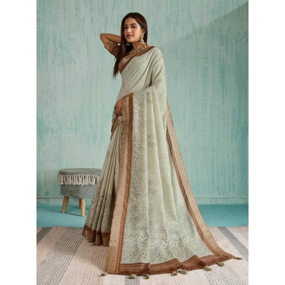 Generic Women's Silk Blend Printed Saree With Unstitched Blouse 5.5Mtr (Green) - MYLUXURY LANE ENTERPRISE