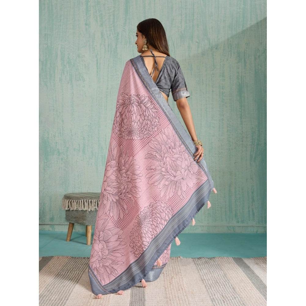 Generic Women's Silk Blend Printed Saree With Unstitched Blouse 5.5Mtr (Pink) - MYLUXURY LANE ENTERPRISE