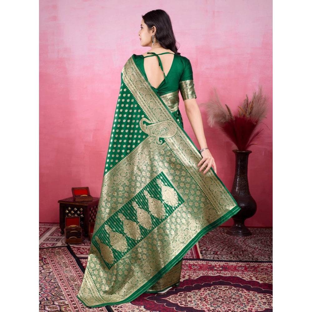 Generic Women's Banarasi Silk Printed Saree With Unstitched Blouse 5.5Mtr (Green) - MYLUXURY LANE ENTERPRISE