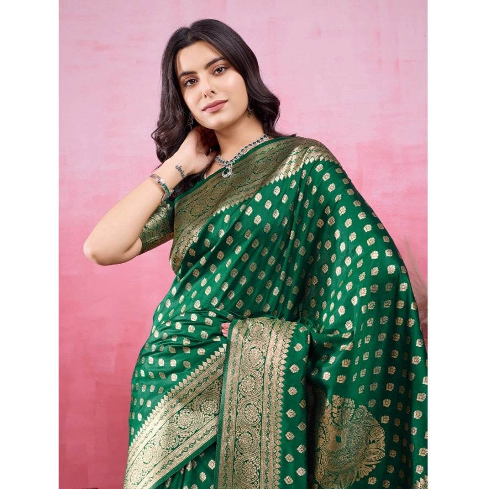 Generic Women's Banarasi Silk Printed Saree With Unstitched Blouse 5.5Mtr (Green) - MYLUXURY LANE ENTERPRISE
