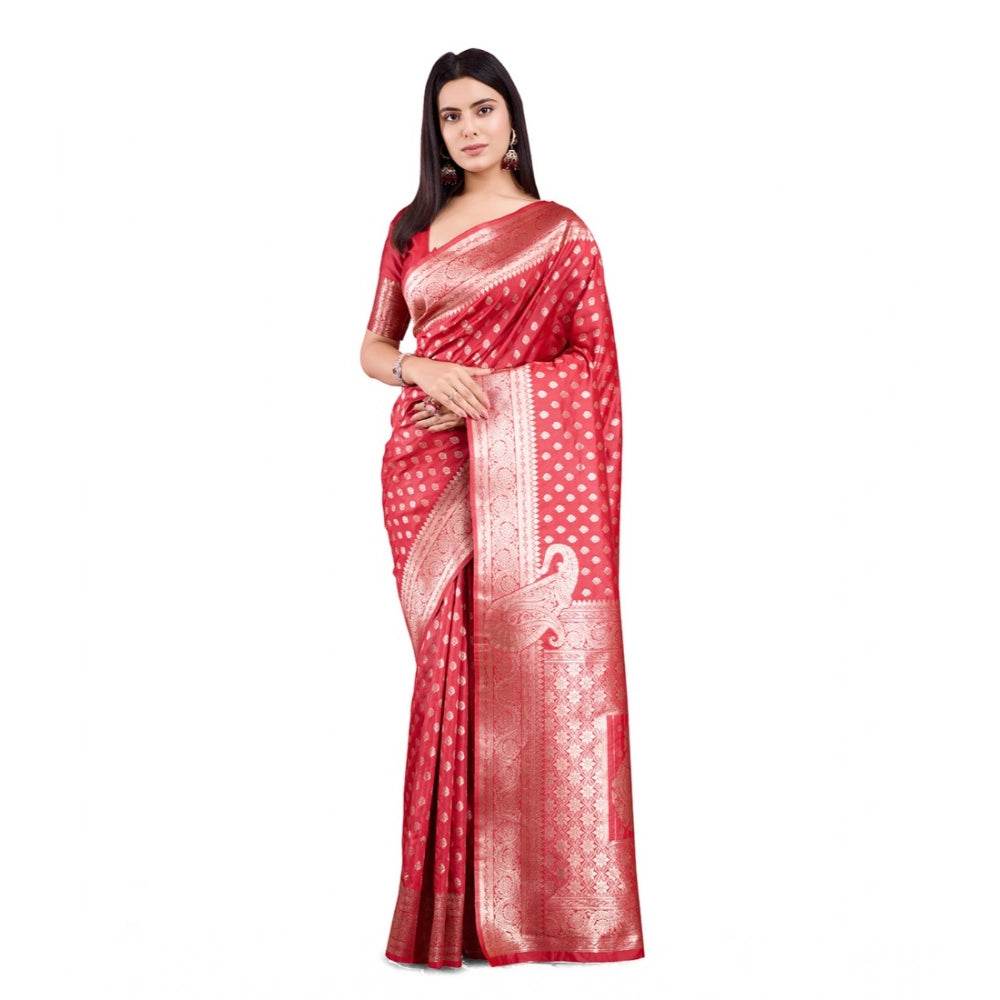 Generic Women's Banarasi Silk Printed Saree With Unstitched Blouse 5.5Mtr (Red) - MYLUXURY LANE ENTERPRISE