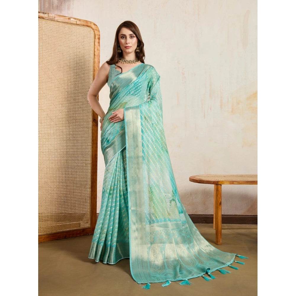 Generic Women's Viscose Printed Saree With Unstitched Blouse 5.5Mtr (Green) - MYLUXURY LANE ENTERPRISE
