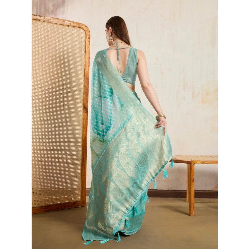 Generic Women's Viscose Printed Saree With Unstitched Blouse 5.5Mtr (Green) - MYLUXURY LANE ENTERPRISE