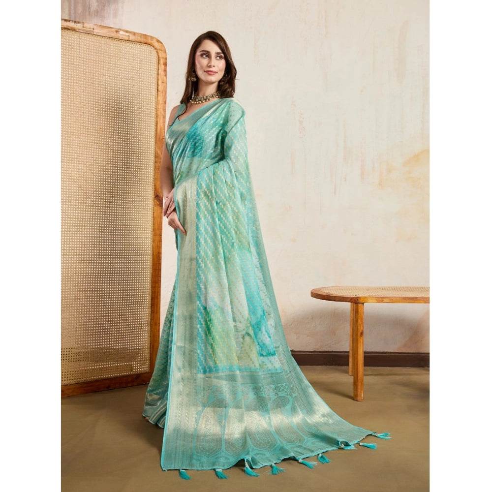Generic Women's Viscose Printed Saree With Unstitched Blouse 5.5Mtr (Green) - MYLUXURY LANE ENTERPRISE