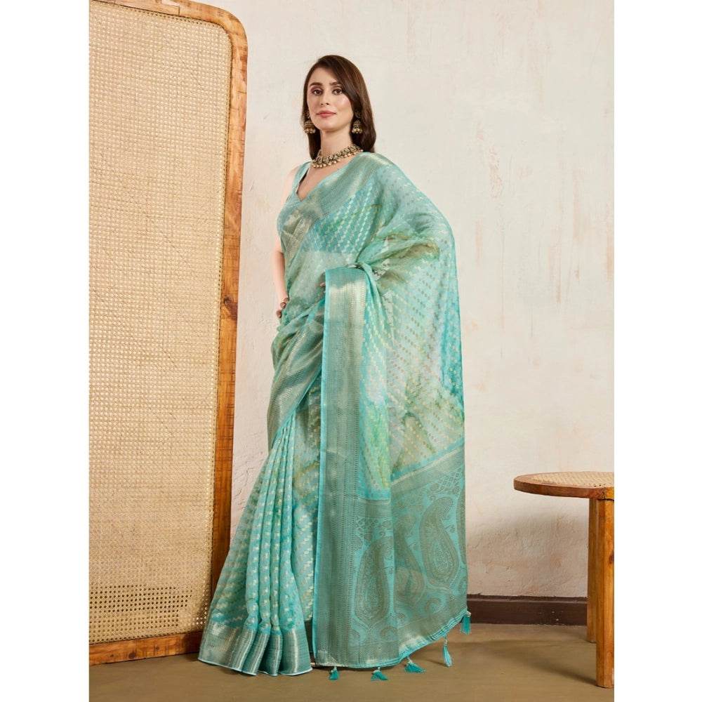 Generic Women's Viscose Printed Saree With Unstitched Blouse 5.5Mtr (Green) - MYLUXURY LANE ENTERPRISE