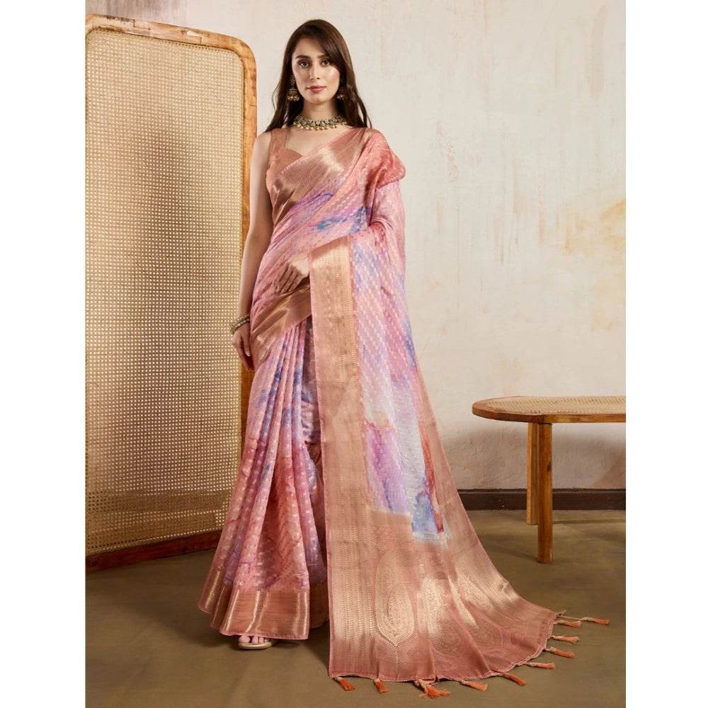 Generic Women's Viscose Printed Saree With Unstitched Blouse 5.5Mtr (Peach) - MYLUXURY LANE ENTERPRISE