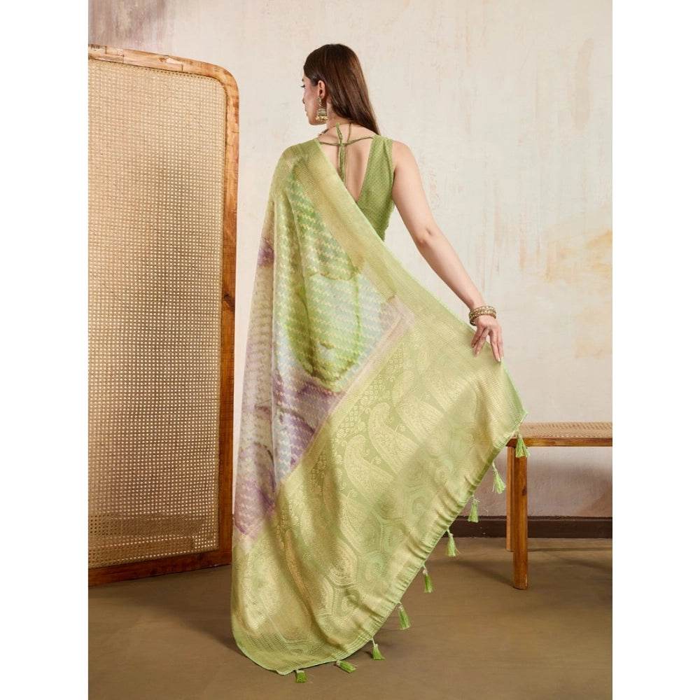 Generic Women's Viscose Printed Saree With Unstitched Blouse 5.5Mtr (Light Green) - MYLUXURY LANE ENTERPRISE
