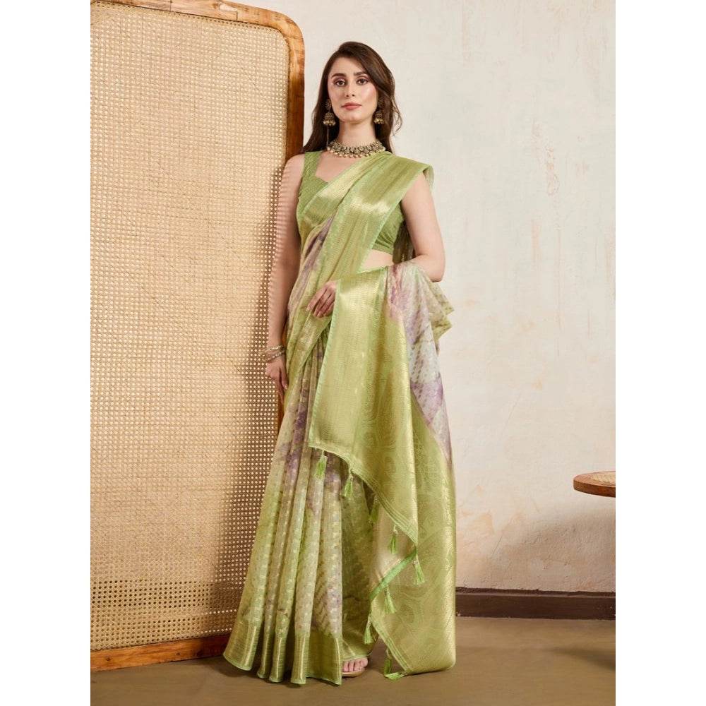 Generic Women's Viscose Printed Saree With Unstitched Blouse 5.5Mtr (Light Green) - MYLUXURY LANE ENTERPRISE