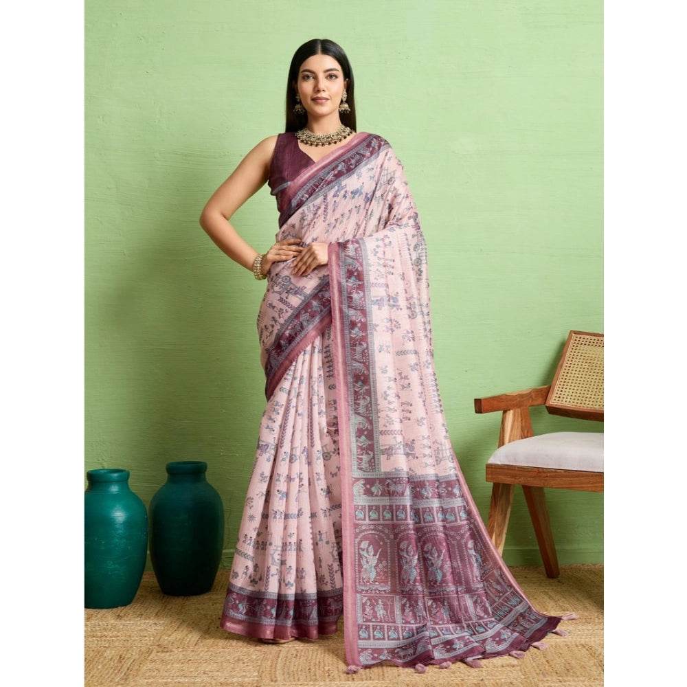 Generic Women's Silk Blend Printed Saree With Unstitched Blouse 5.5Mtr (Grey) - MYLUXURY LANE ENTERPRISE