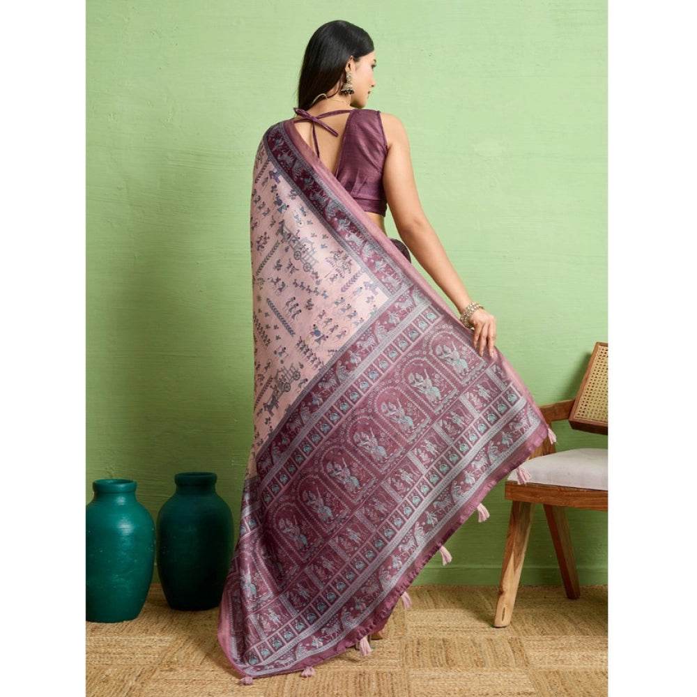 Generic Women's Silk Blend Printed Saree With Unstitched Blouse 5.5Mtr (Grey) - MYLUXURY LANE ENTERPRISE