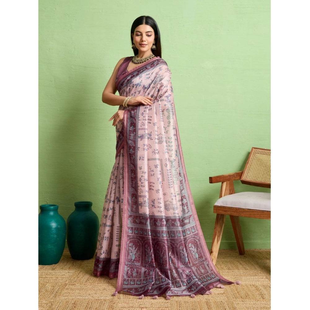 Generic Women's Silk Blend Printed Saree With Unstitched Blouse 5.5Mtr (Grey) - MYLUXURY LANE ENTERPRISE