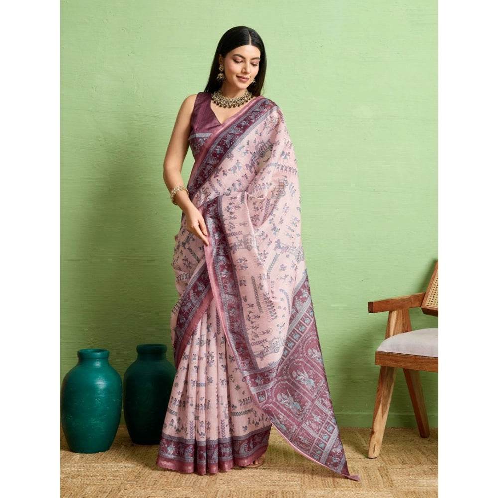 Generic Women's Silk Blend Printed Saree With Unstitched Blouse 5.5Mtr (Grey) - MYLUXURY LANE ENTERPRISE
