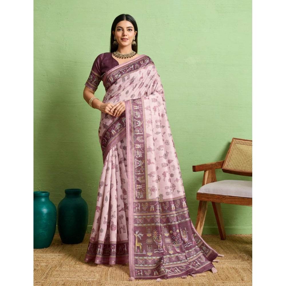 Generic Women's Silk Blend Printed Saree With Unstitched Blouse 5.5Mtr (Grey) - MYLUXURY LANE ENTERPRISE