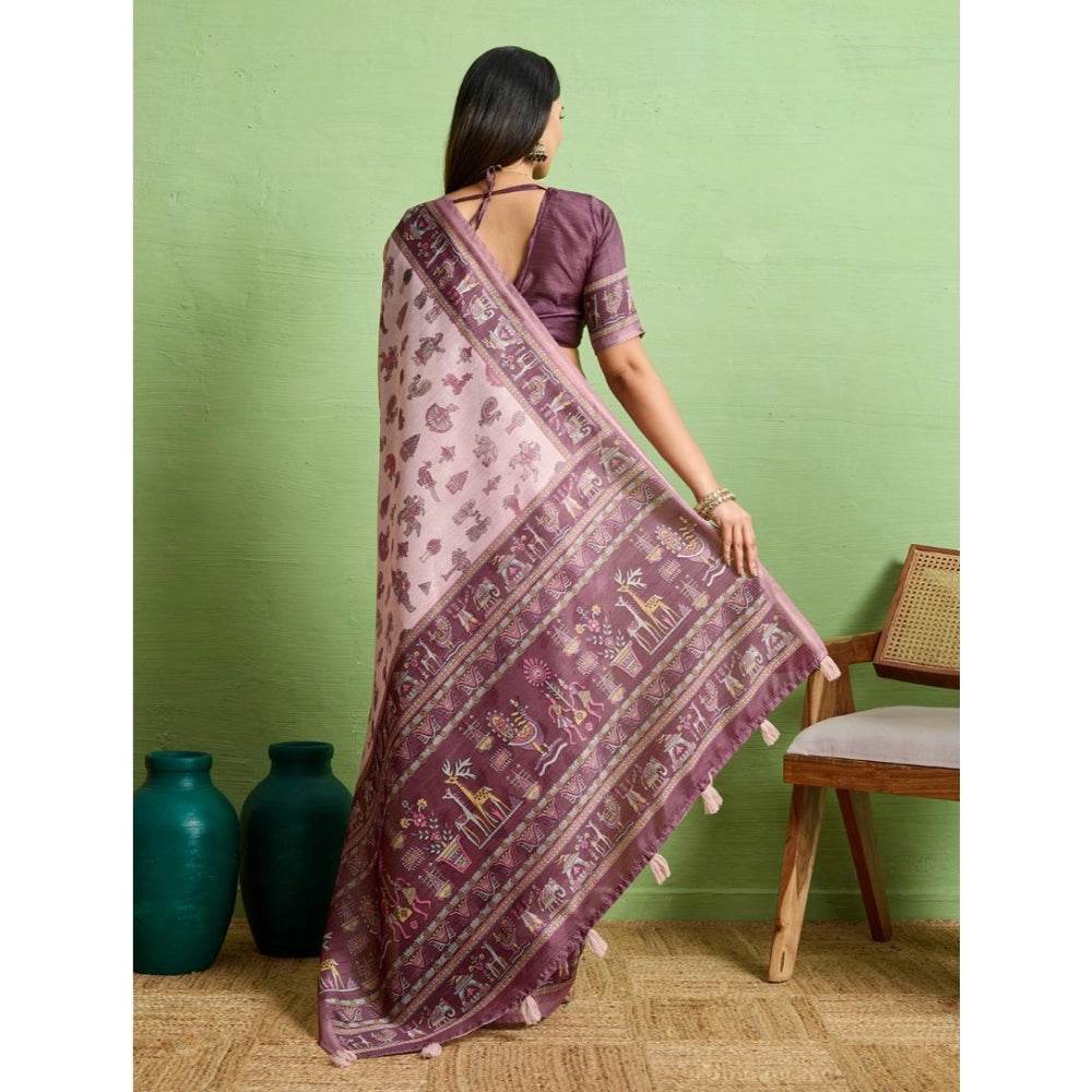 Generic Women's Silk Blend Printed Saree With Unstitched Blouse 5.5Mtr (Grey) - MYLUXURY LANE ENTERPRISE