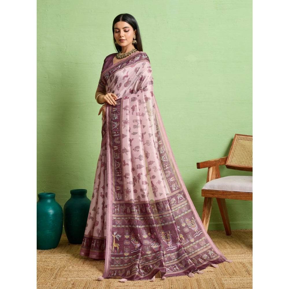 Generic Women's Silk Blend Printed Saree With Unstitched Blouse 5.5Mtr (Grey) - MYLUXURY LANE ENTERPRISE