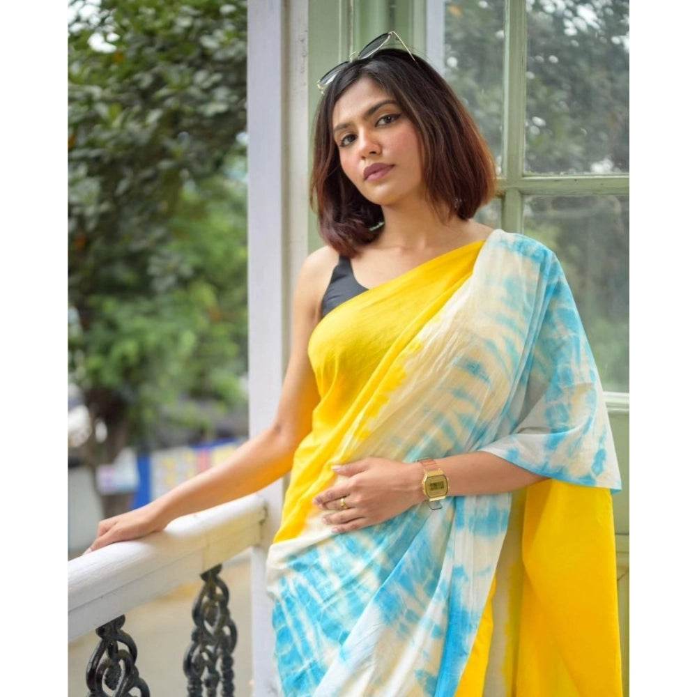 Generic Women's Linen Printed Saree With Unstitched Blouse 5.5Mtr (Multicolor) - MYLUXURY LANE ENTERPRISE